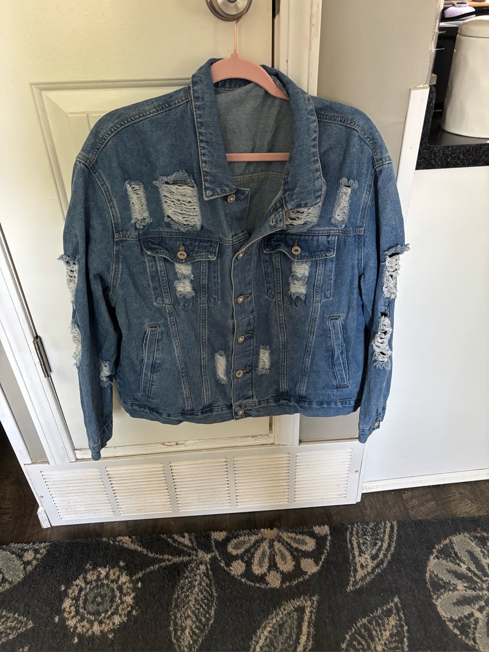 Womens Denim Distressed Jean Jacket Size XXL